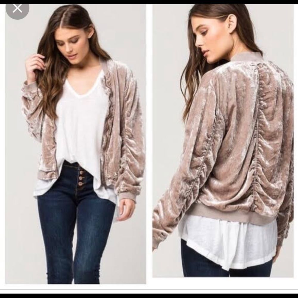 Free People Crushed Velvet Bomber Jacket